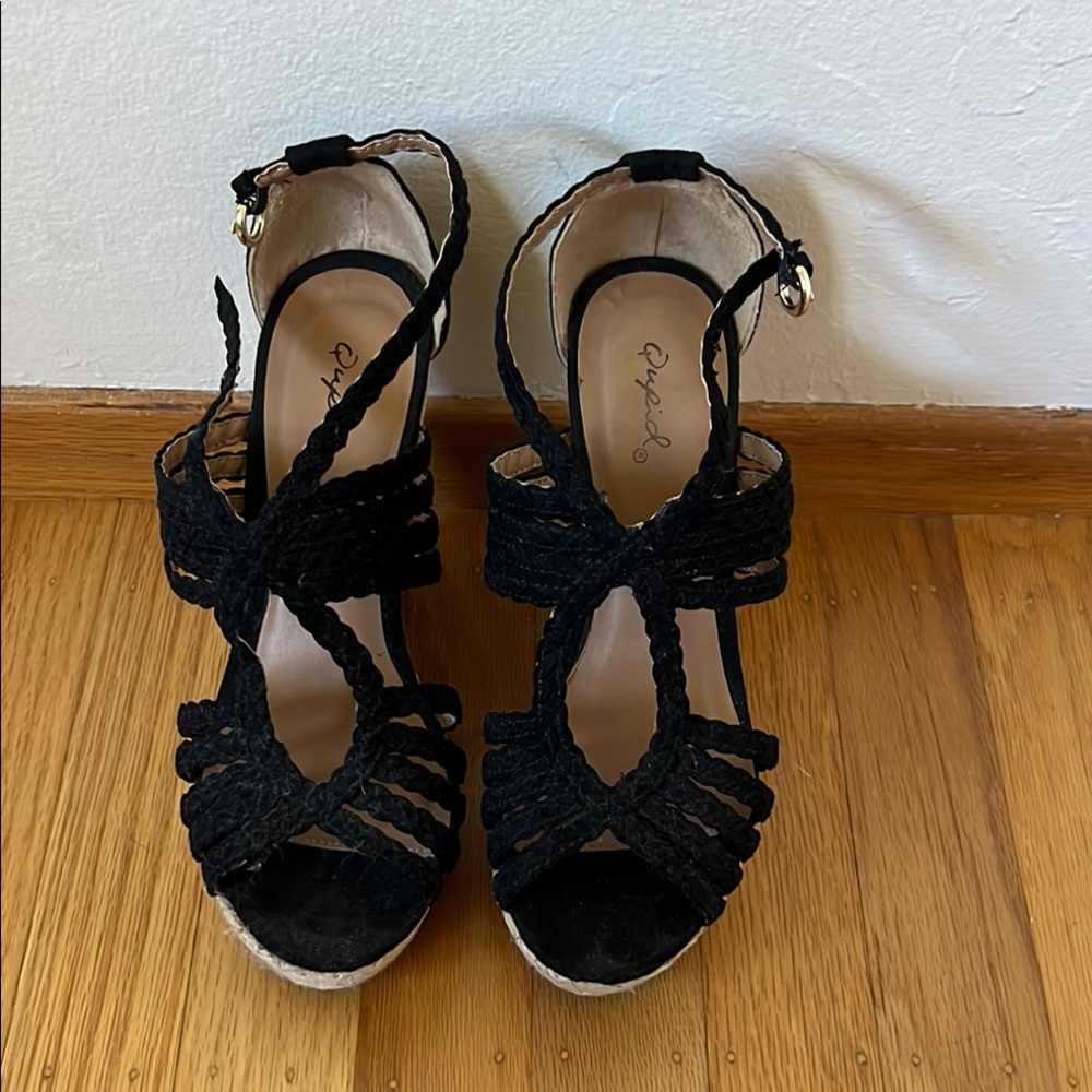 Qupid Black Espadrille Strappy Sandals